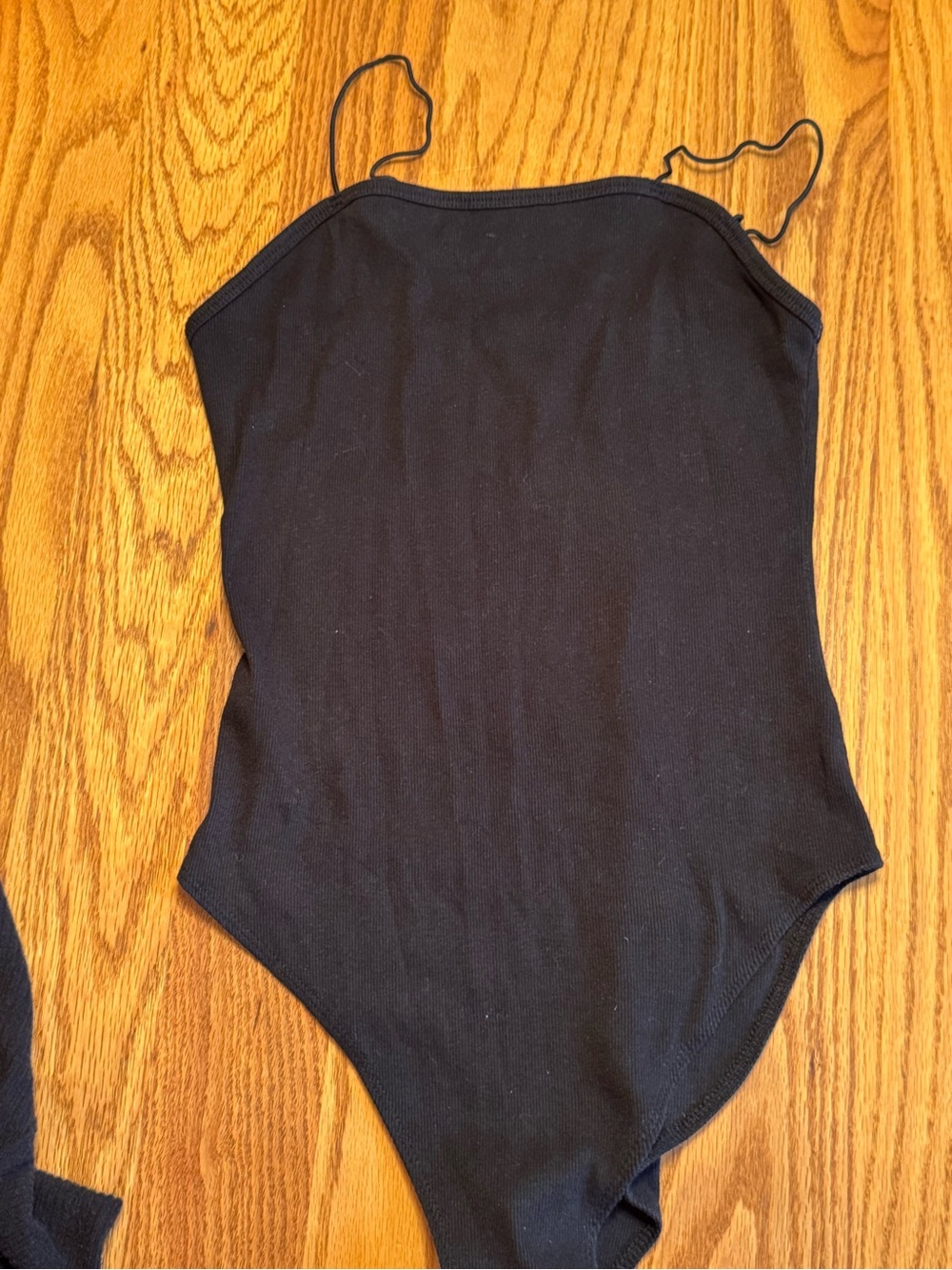 wild fable Black Ribbed Spaghetti-Strap Bodysuit